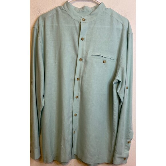 Rail Riders LOA Shirt Mens Medium Mint Green Button Up Band Collar Grandad Hemp - Picture 1 of 5